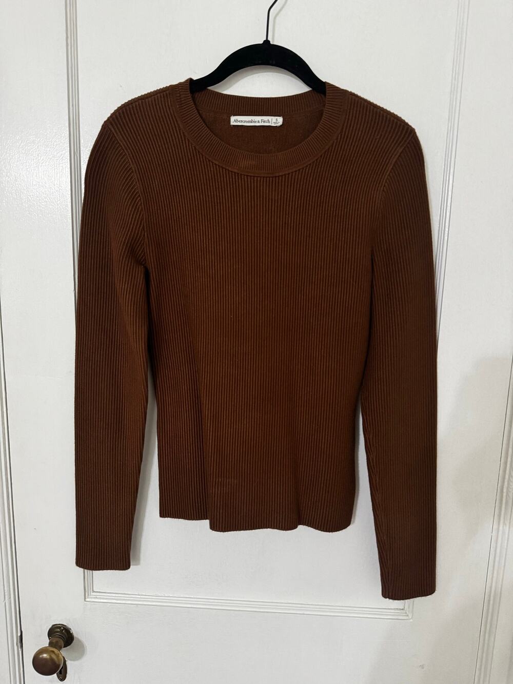 Abercrombie & Fitch Brown Ottoman Ribbed Knit Crew Neck Long Sleeve Top